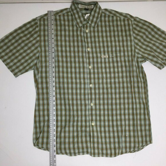 Guess Jeans Mens Short Sleeved Shirt Green Brown Checkered Cotton Size Large - Picture 6 of 10